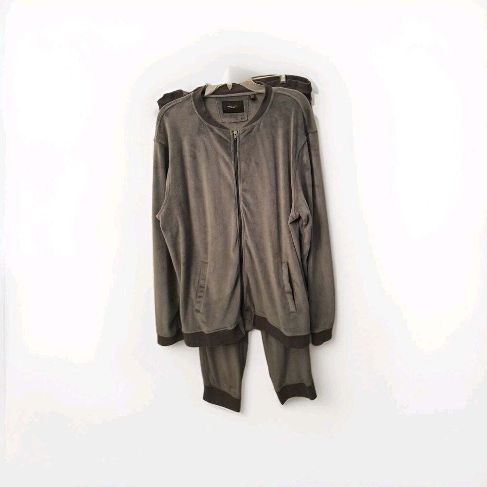 Daniel Buchler 2 Piece Men XL TG Gray Top Ribbed Velour Lounge Pant Drawstring